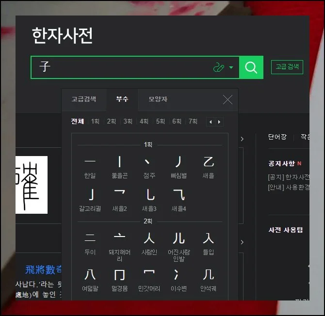 (4) 전통 방식으로 한문찾기